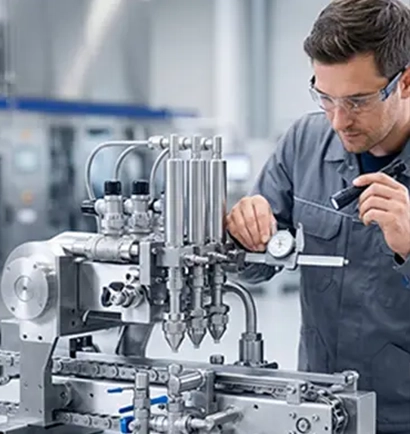 Engineering team verifying technical condition of industrial equipment